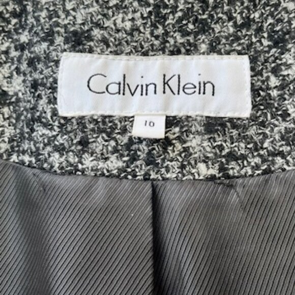 CALVIN KLEIN Black and White Wool Blend Lined Pea Coat - Picture 6 of 8